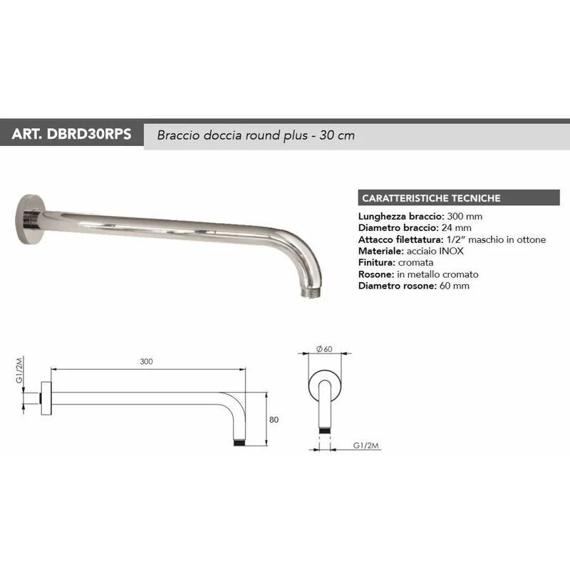 Zenith bras de douche mural rond chrome 40cm