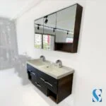 Meuble suspendu Leon marron noir double vasque 120cm – Image 3