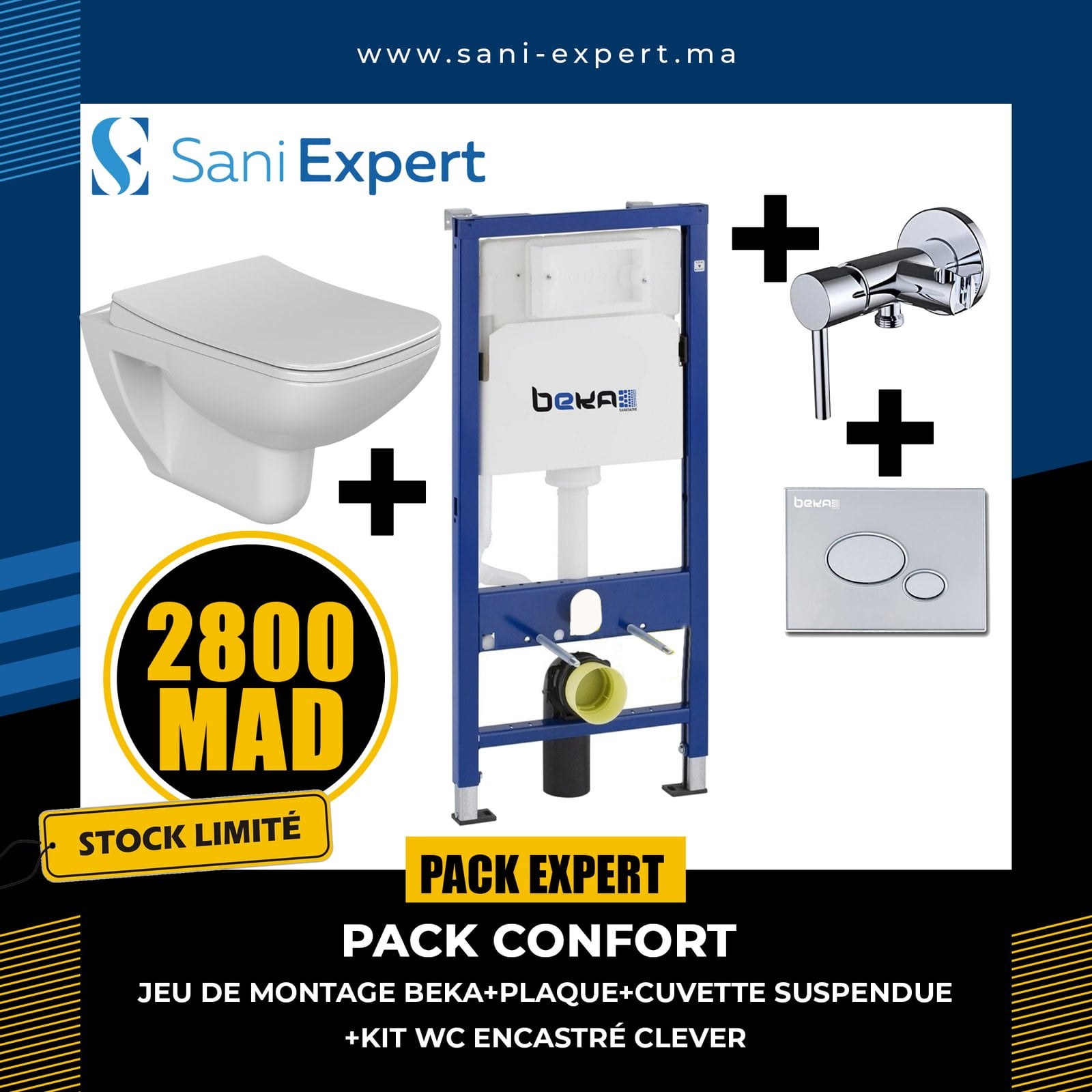 Zenith kit WC encastre rond noir - Sani Expert