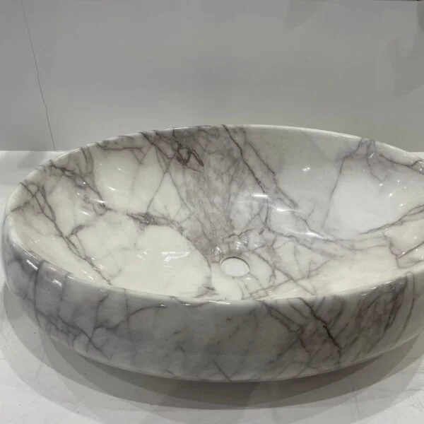 Vasque à Poser Ovale en Marbre Blanc