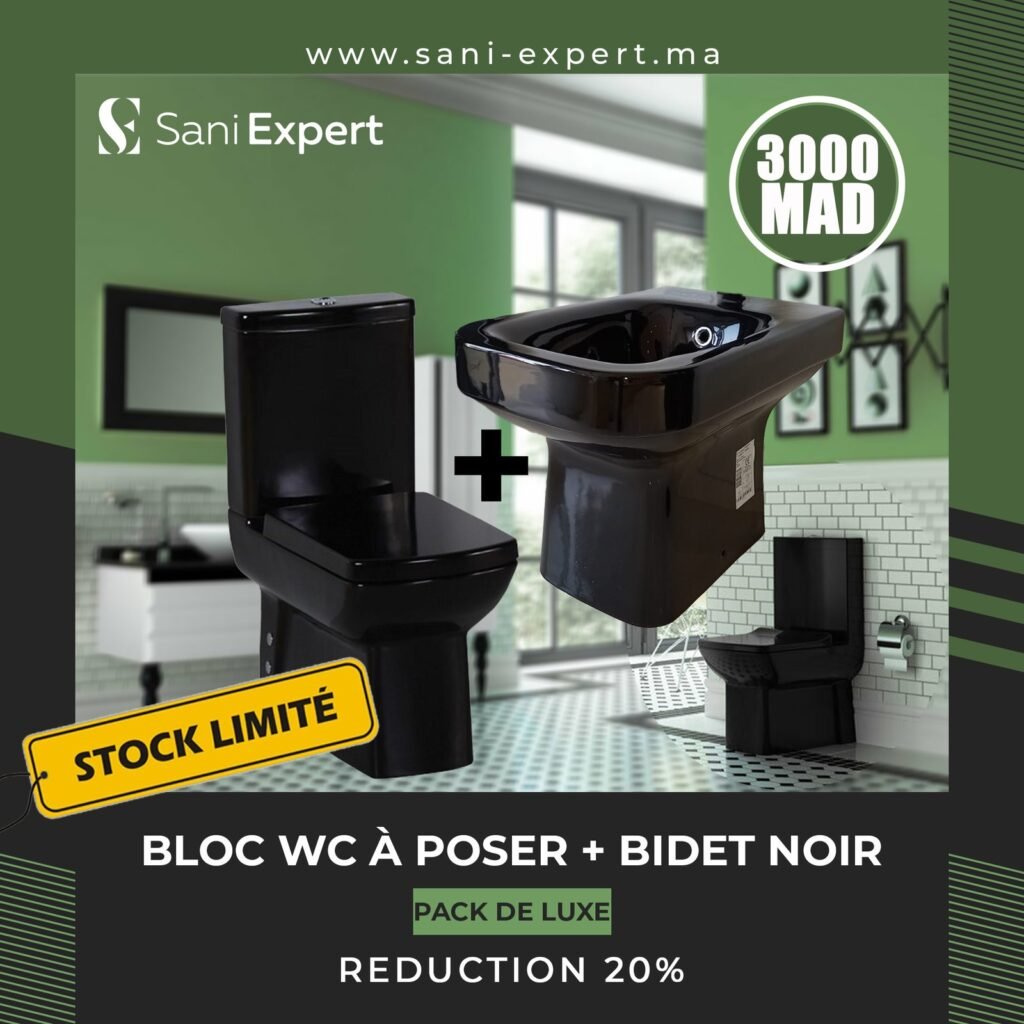 Pack Turkuaz Bloc WC Noir Noura + Bidet Noir