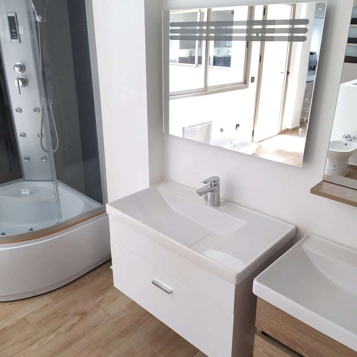 Meuble suspendu 80x45cm Tiny blanc 1 tiroir miroir