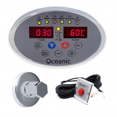 oceanic steam room generator controls and chrome steam inlet nozzle and steam on demand button 2 1