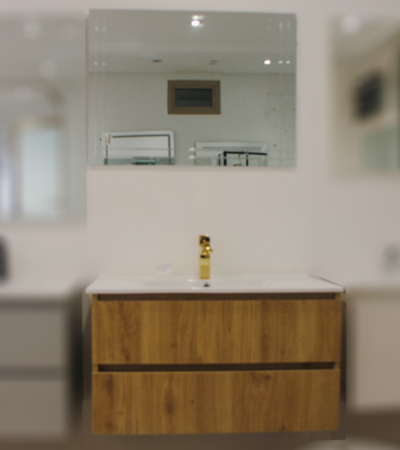 Meuble suspendu 80 cm 2 tiroirs en chêne foncé