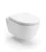Cuvette suspend Icone Turbo Flash Geberit de couleur blanche, avec abattant fermé. La forme est carénée et illustre la technologie TurboFlash sans bride.