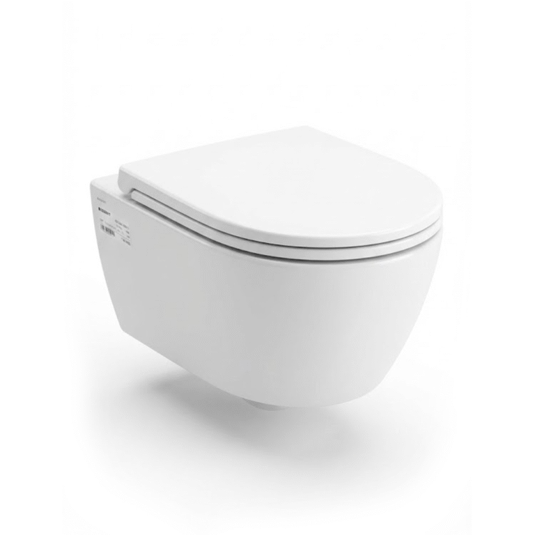 Cuvette suspend Icone Turbo Flash Geberit de couleur blanche, avec abattant fermé. La forme est carénée et illustre la technologie TurboFlash sans bride.