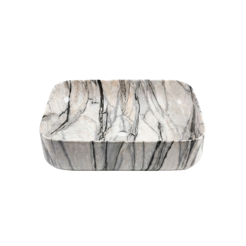 Vasque blanc motif gris 50x40x14 Aquazen aspect marbre blanc et gris