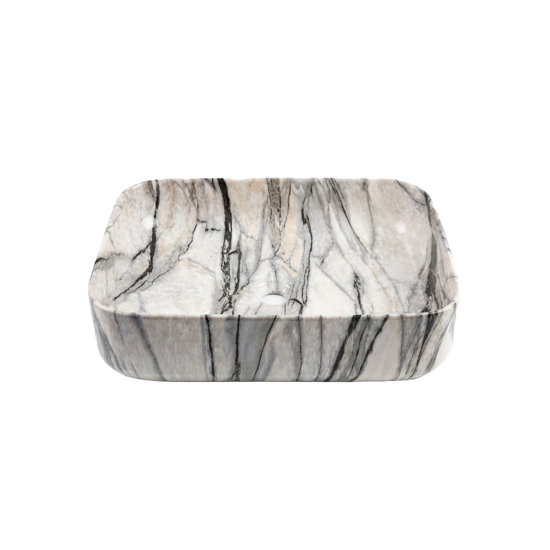 Vasque blanc motif gris 50x40x14 Aquazen Vasque blanc motif gris 50x40x14 Aquazen aspect marbre blanc et gris