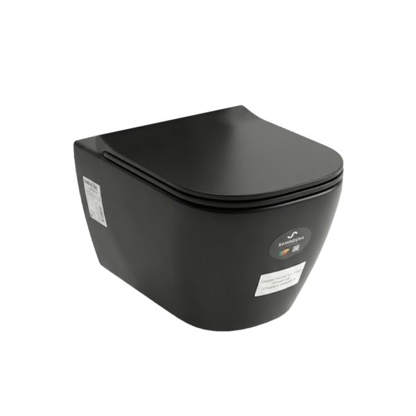 Sanindusa cuvette suspendu Look carré noir vue de face, finition mat, fixation cachée