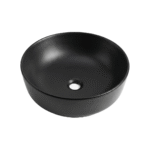 Vasque à poser ronde noir mat Perla en céramique, vue de trois quarts en angle.