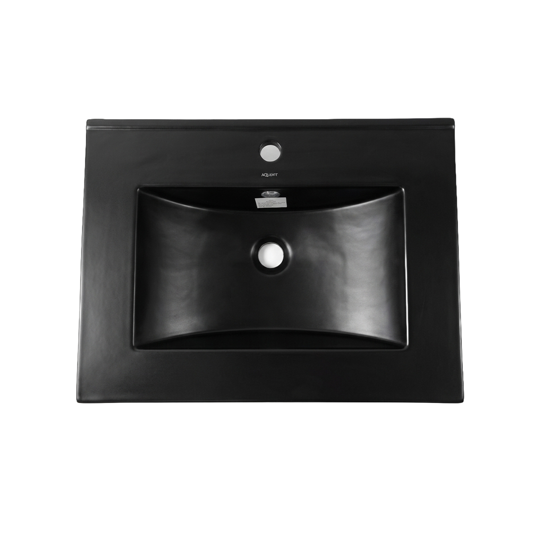 Vasque pour meuble 60x46x18 black Aquavit Vasque pour meuble 60x46x18 black Aquavit en céramique noire, vue de dessus