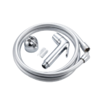 Kit WC chrome avec flexible MC, support et fixations.