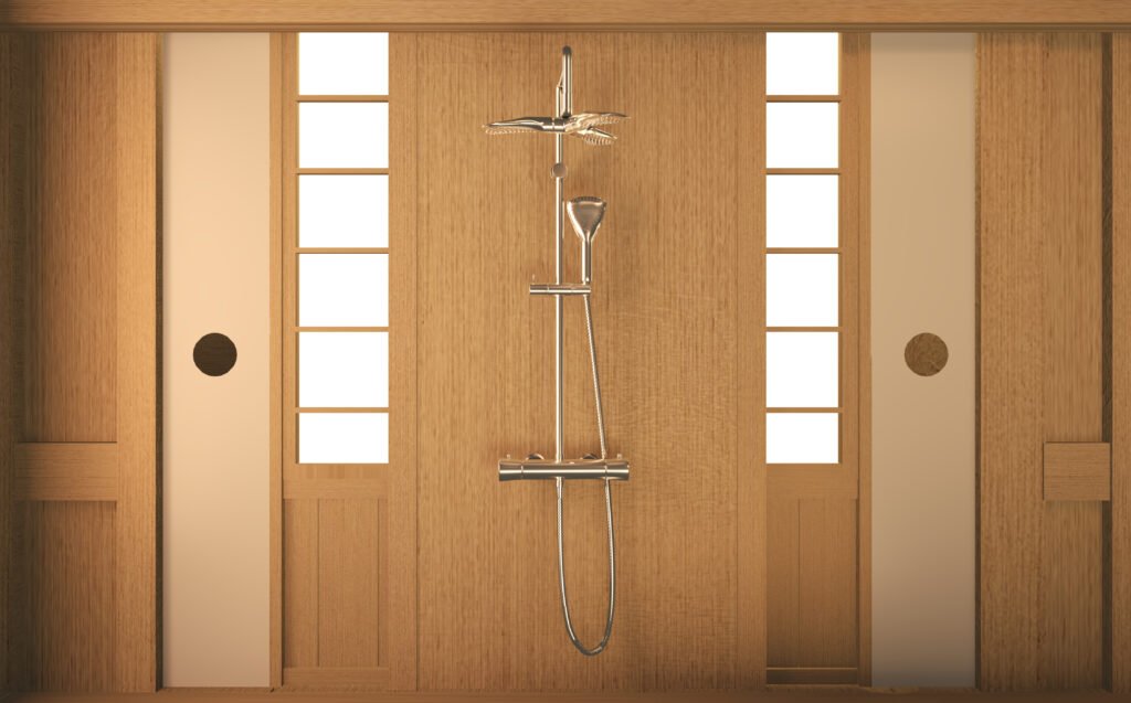 zen design bathroom wooden wall floor japanese style 3d rendering