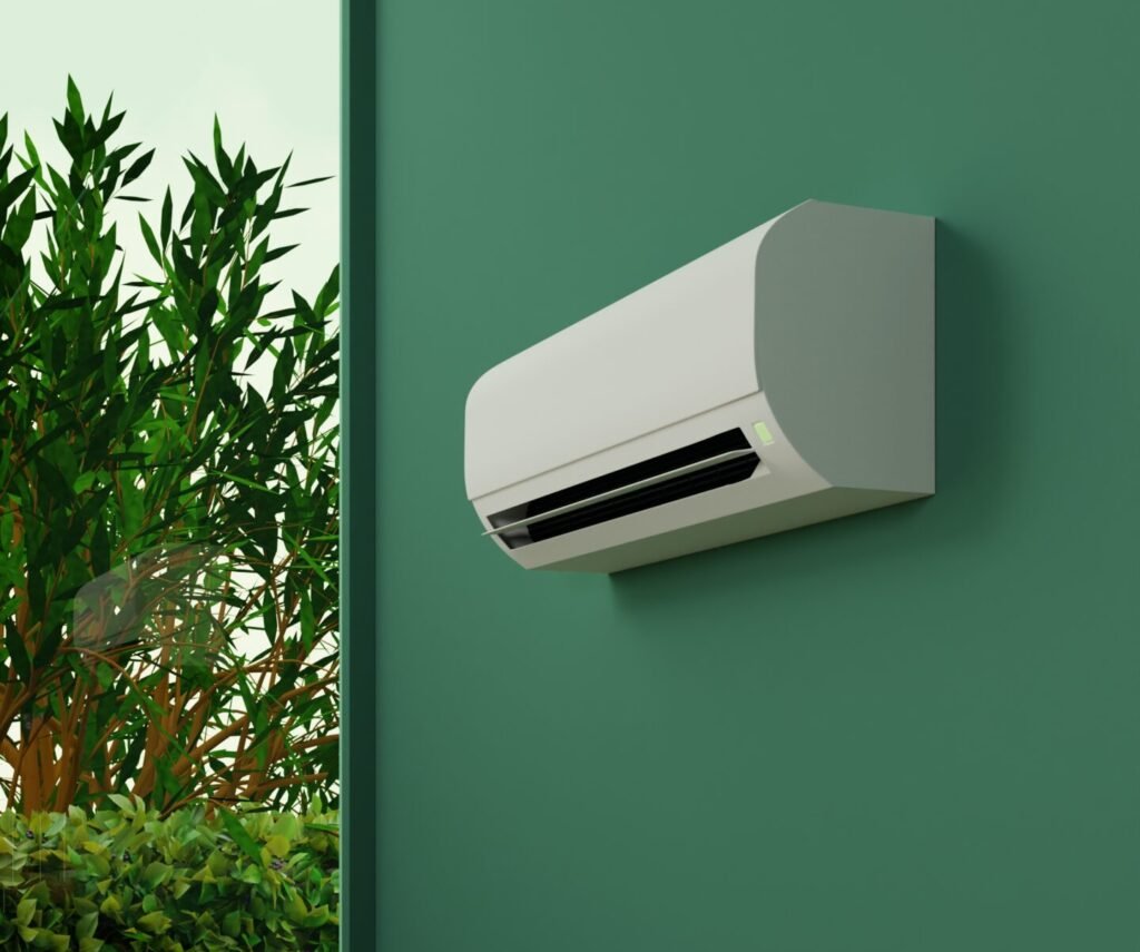 air conditioner room green background 3d render scaled e1785319258303