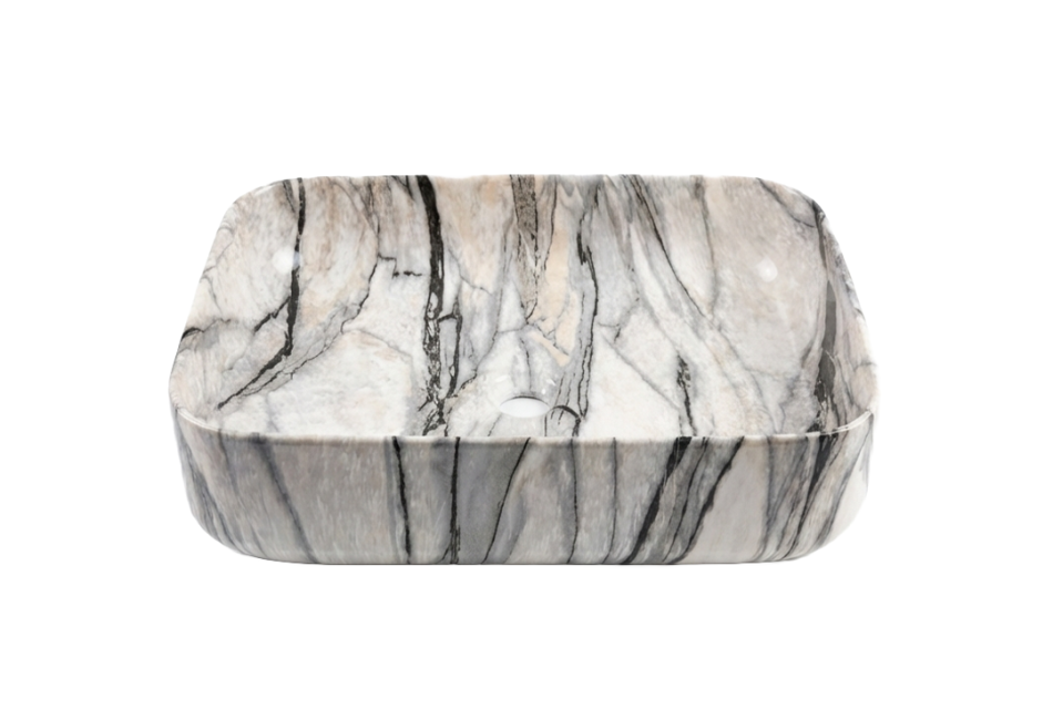 Vasque blanc motif gris 50x40x14 Aquazen aspect marbre blanc et gris
